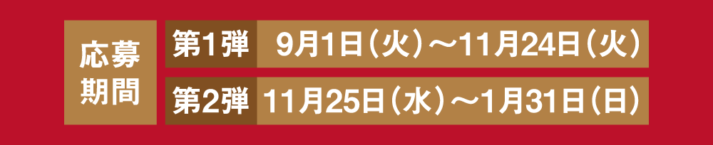 応募期間 第1弾 9月1日（火）～11月24日（火）第2弾11月25日（水）～1月31日（日）